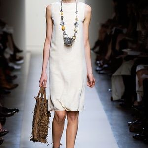 Bottega Veneta White Yellow silk dress 38